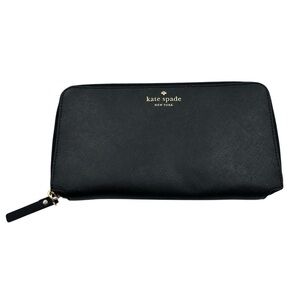 Kate Spade Black Cedar Street Maia Zip Around Travel Wallet EUC